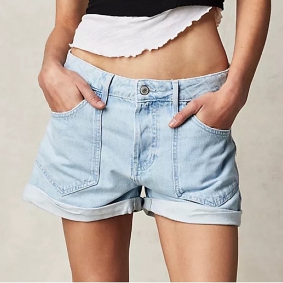Free People | Denim Blue Jean Light We The Free Beginner's Luck Slouch Shorts - Picture 3 of 11